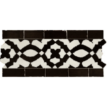 Mosaic House Moroccan tile Mopra Border 6-1 Black White  zellige, mosaic, zellij, border, glaze, intricate 